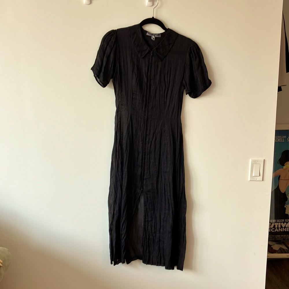 Vintage 80s Jaqueline West sheer navy blue dress.